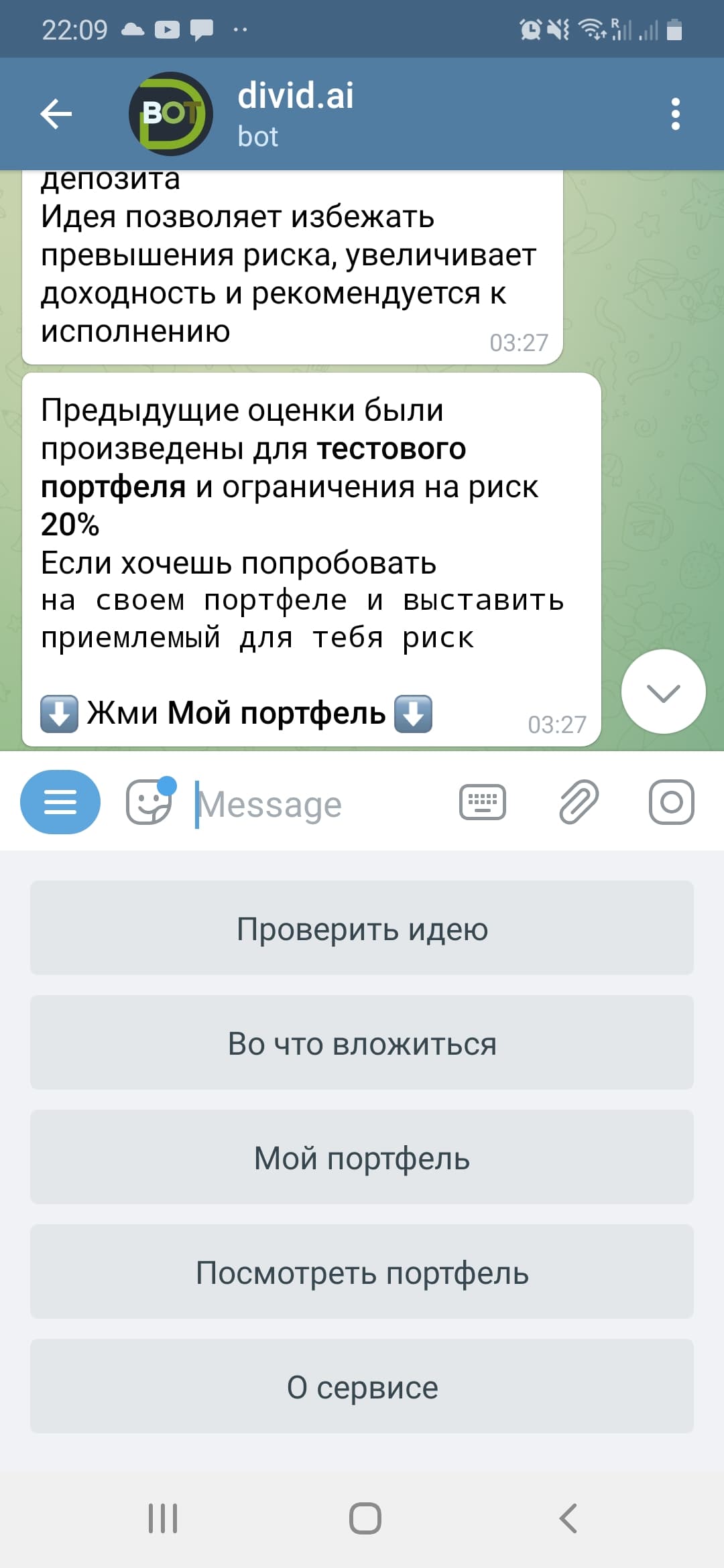DIVID AI Bot start screen in Telegram