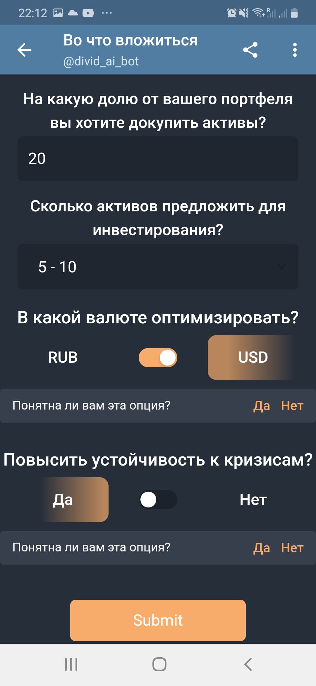 DIVID AI Bot portfolio audit in Telegram
