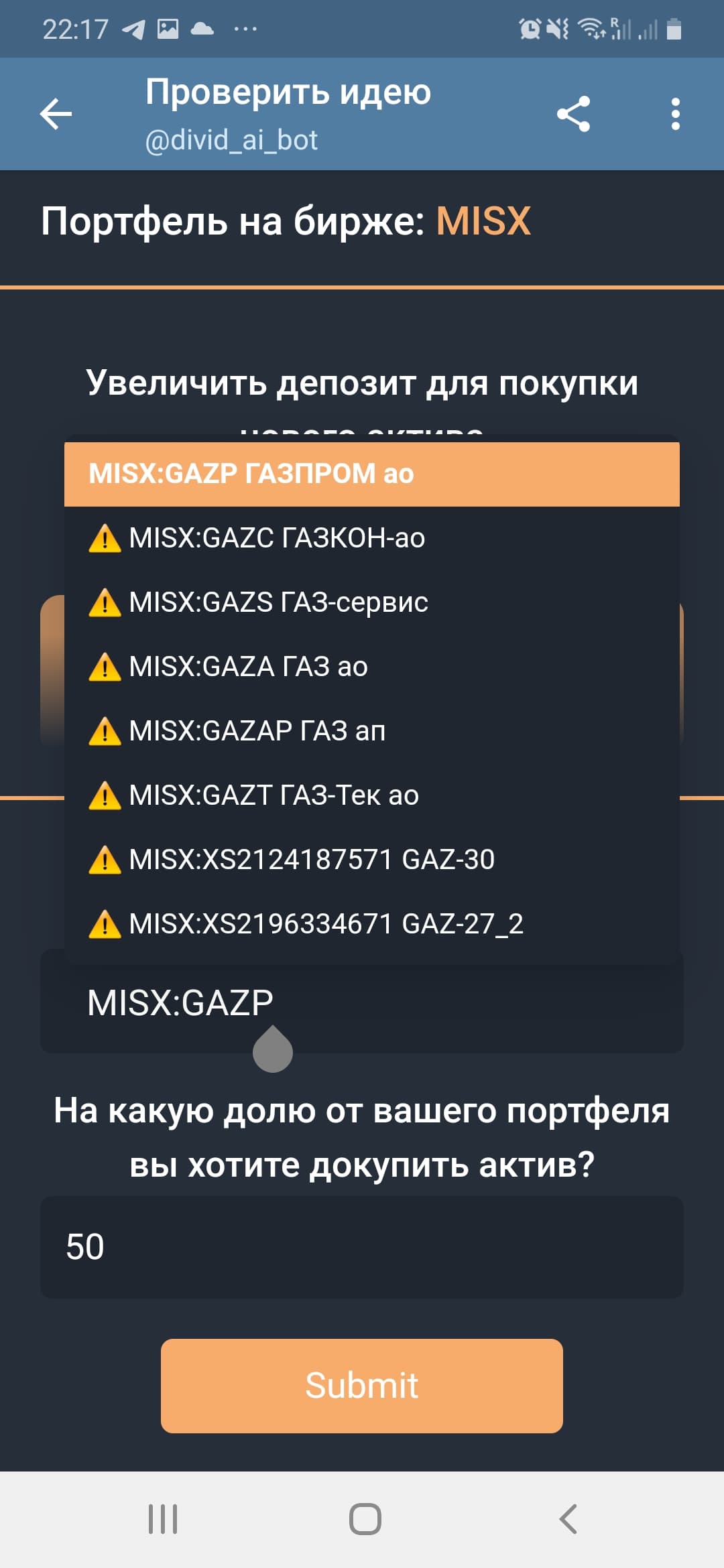 DIVID AI Bot recommendation in Telegram