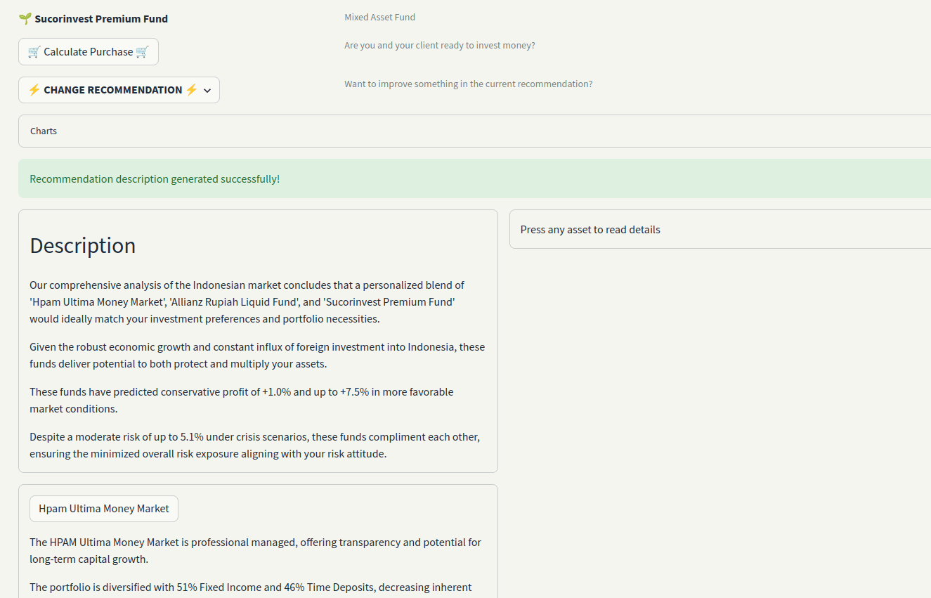 ProSales recommendation screen with AI-written description