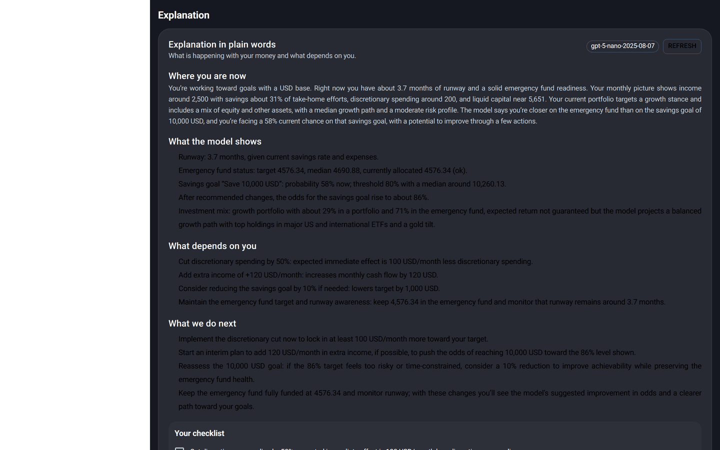 Workspace explanation in plain words with a checklist